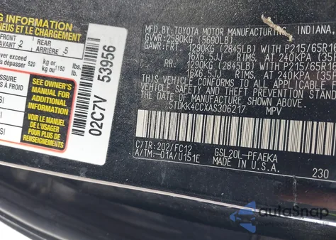 2010 Toyota Sienna Le z USA, uszkodzony, nr VIN 5TDKK4CCXAS306217